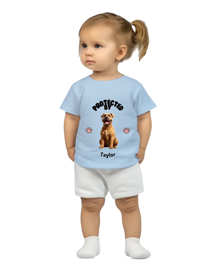 Protected by Dog Baby T-shirt | Embroidery | PAWNI